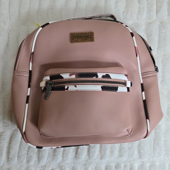 NEW Montana West Wrangler Cow Print Pink Bk, Wt, Bn Backpack w Coin Purse (NWT) - Picture 2 of 6